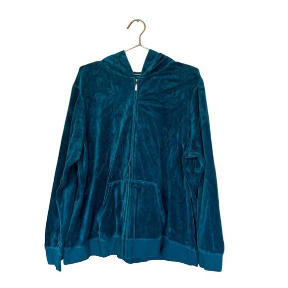 Made For Life 2X Plus Size Teal Velvet Zip Up Jacket - Picture 1 of 6